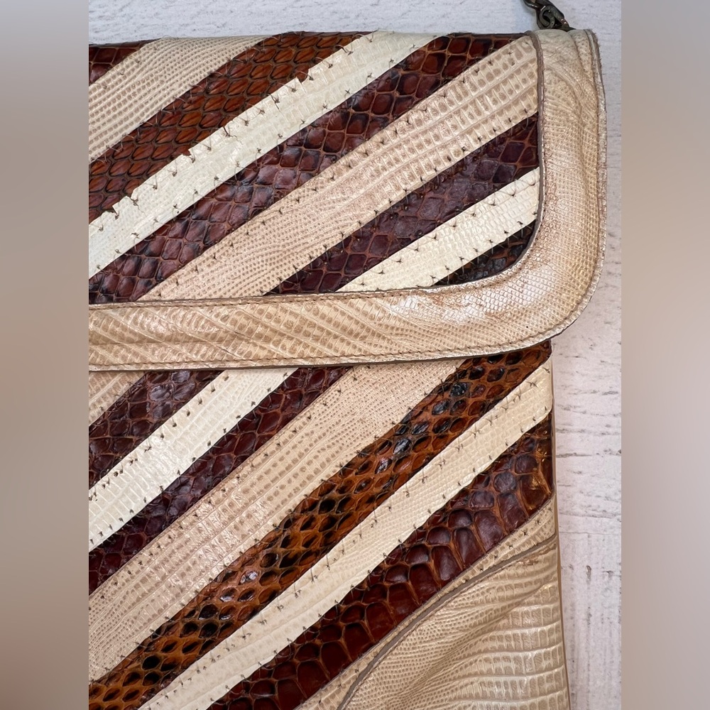 Oleg Cassini Vintage Snake Skin Patchwork Clutch - Picture 5 of 13